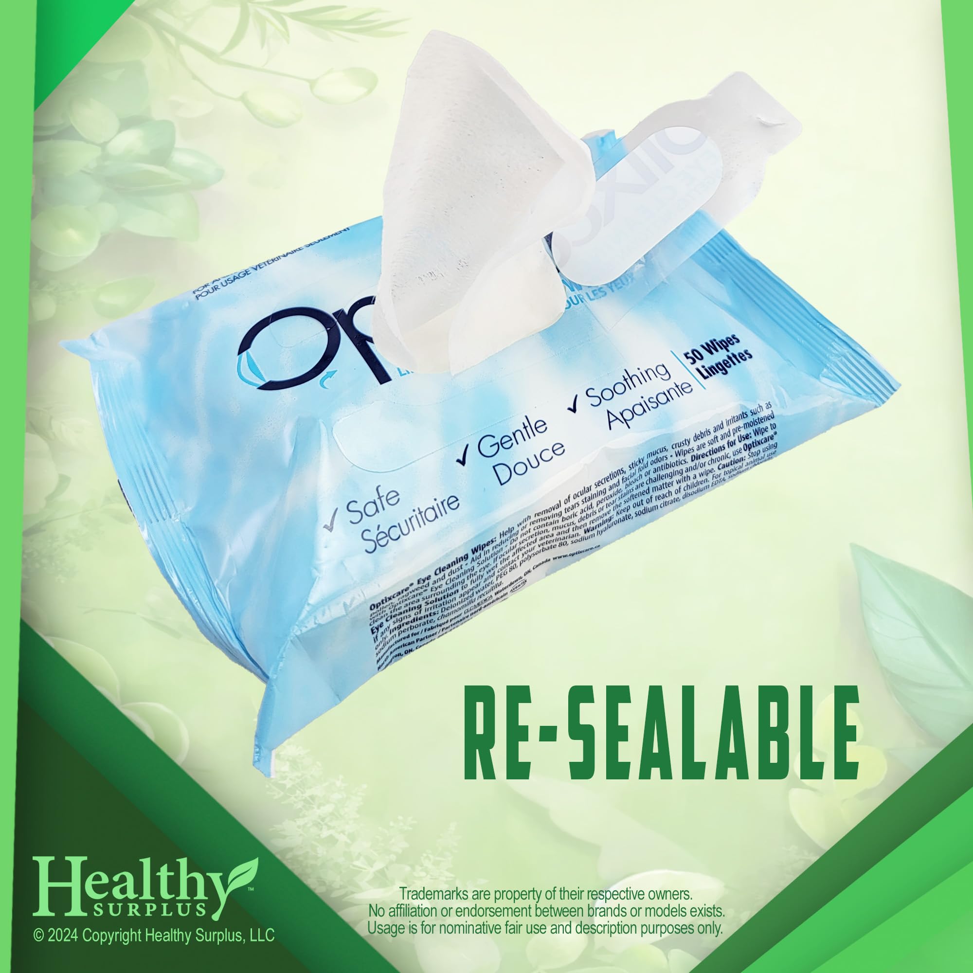 Healthy Surplus Optixcare Eye Cleaning Wipes front view, two-pack for households with dogs and cats.