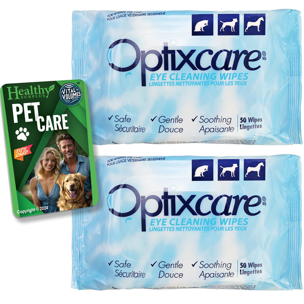 Healthy Surplus Optixcare Eye Cleaning Wipes in a pet care routine scenario.