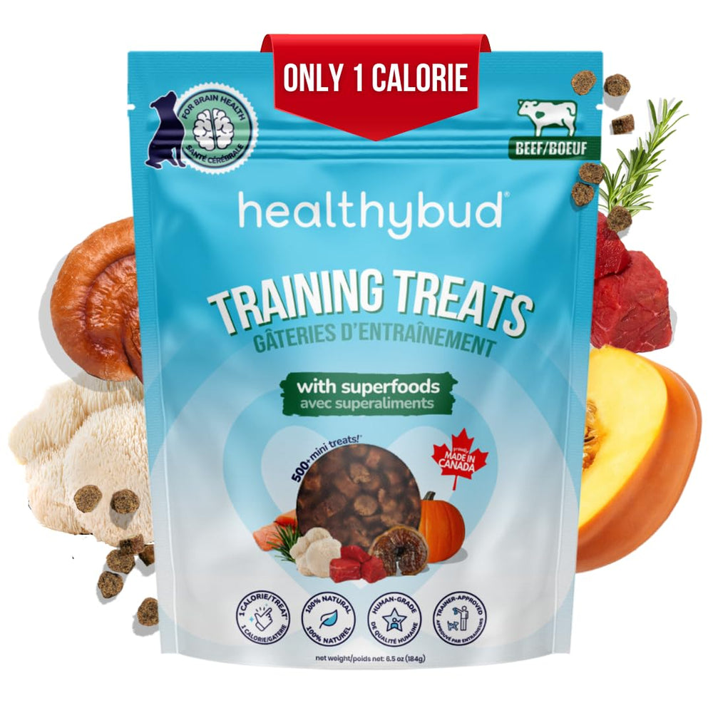 Healthybud mini dog training treats closeup shows soft texture ideal for puppies.