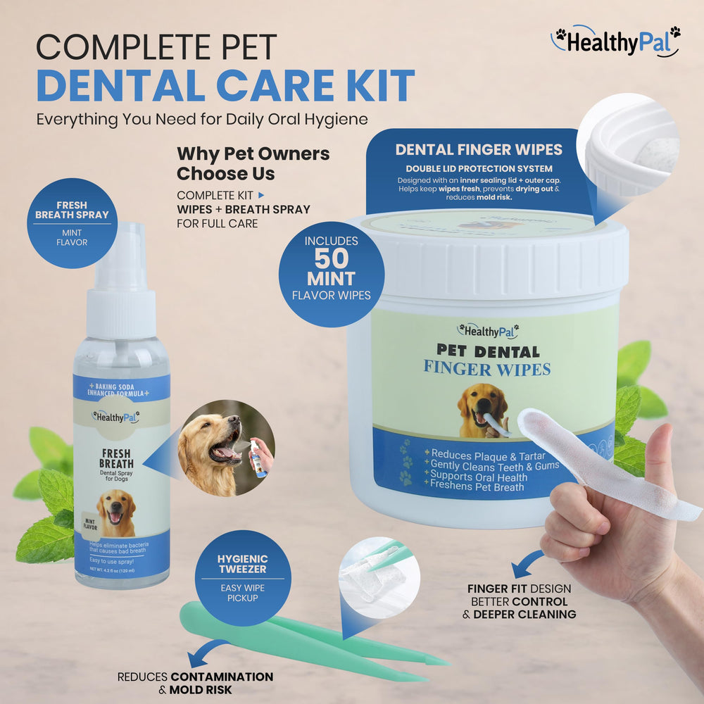 HealthyPal wipes packaging front showing kit contents for dogs and cats