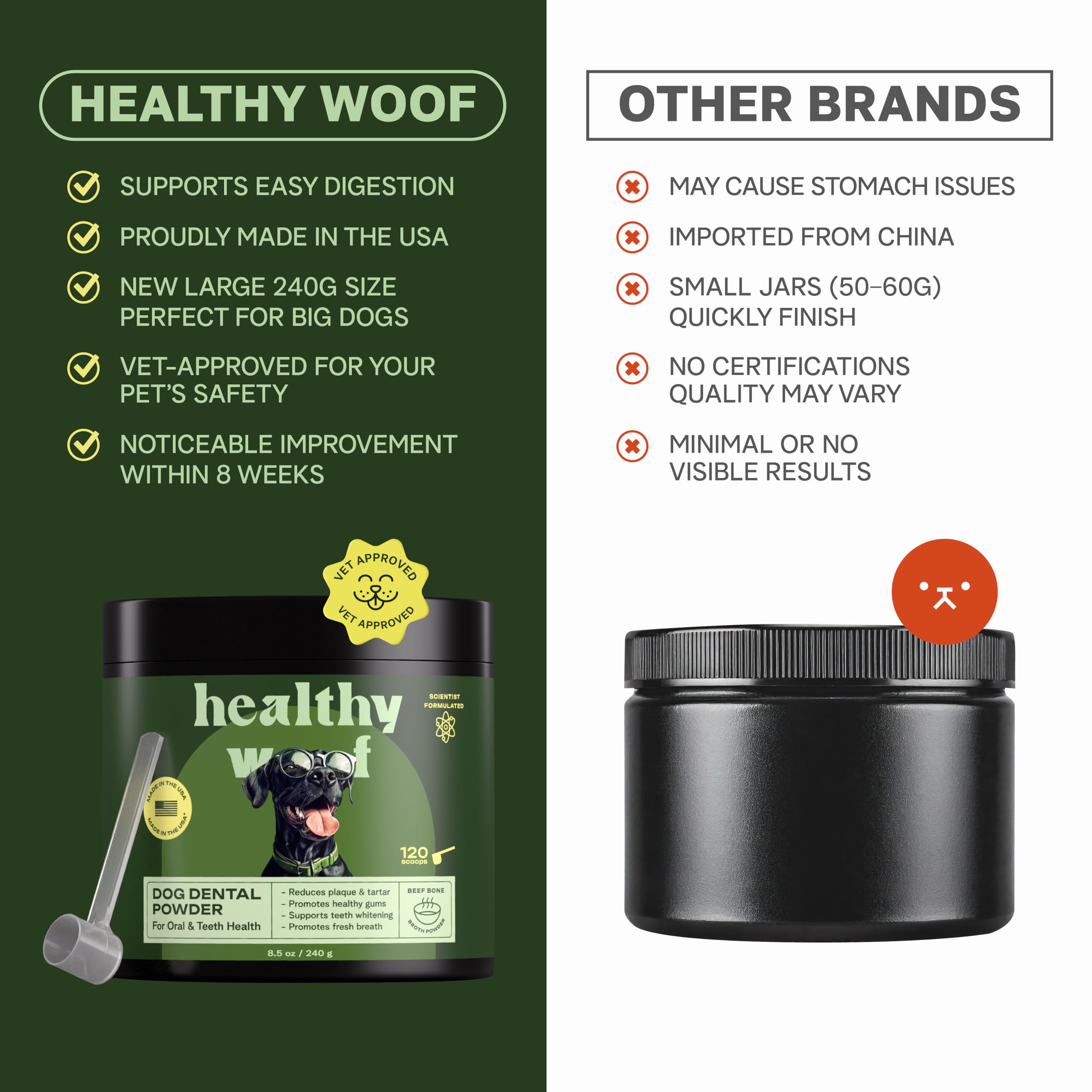 Healthy Woof powder rehydrated into beef broth makes tasty dental care.