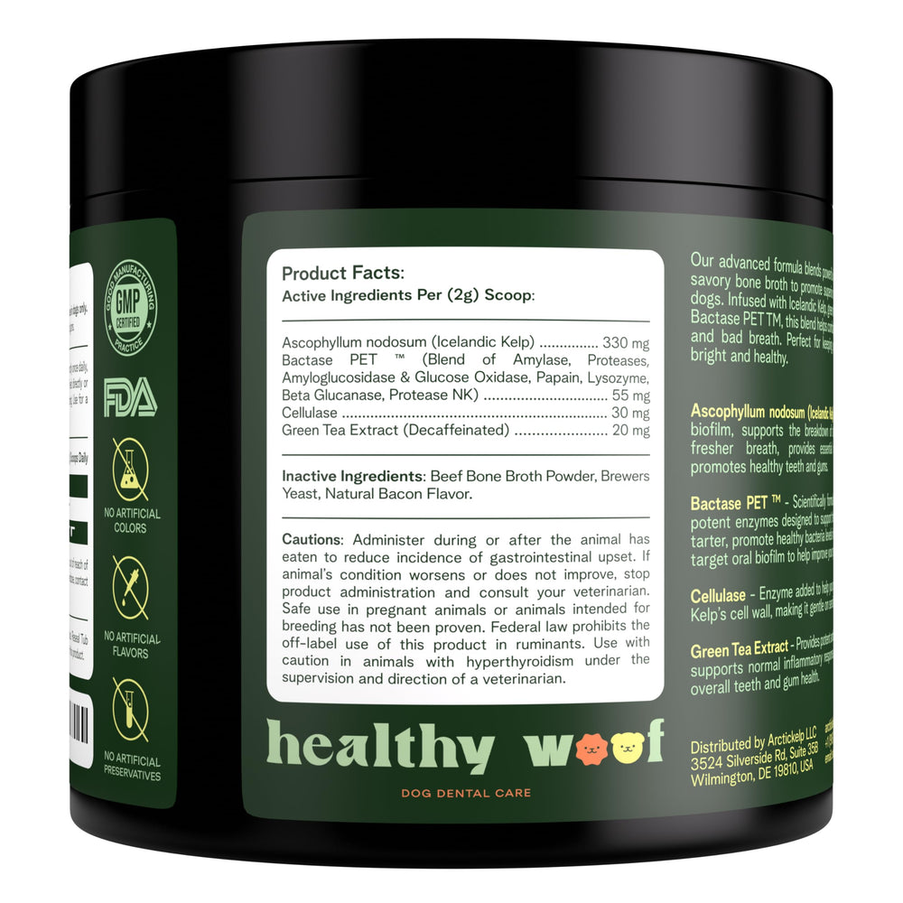 Healthy Woof formula uses cellulase for gentle digestion.