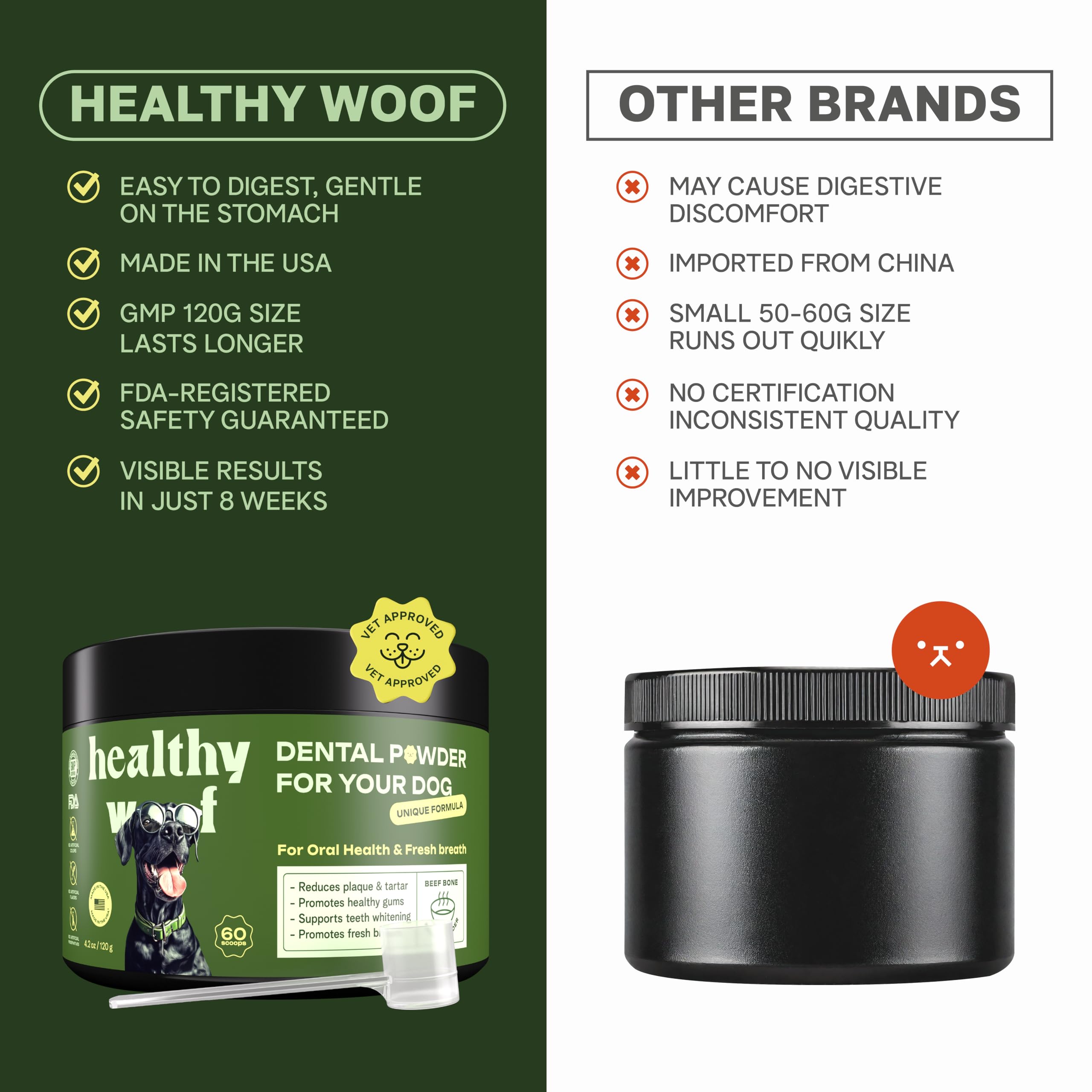 Healthy Woof tartar remover bottle image highlighting daily routine integration.