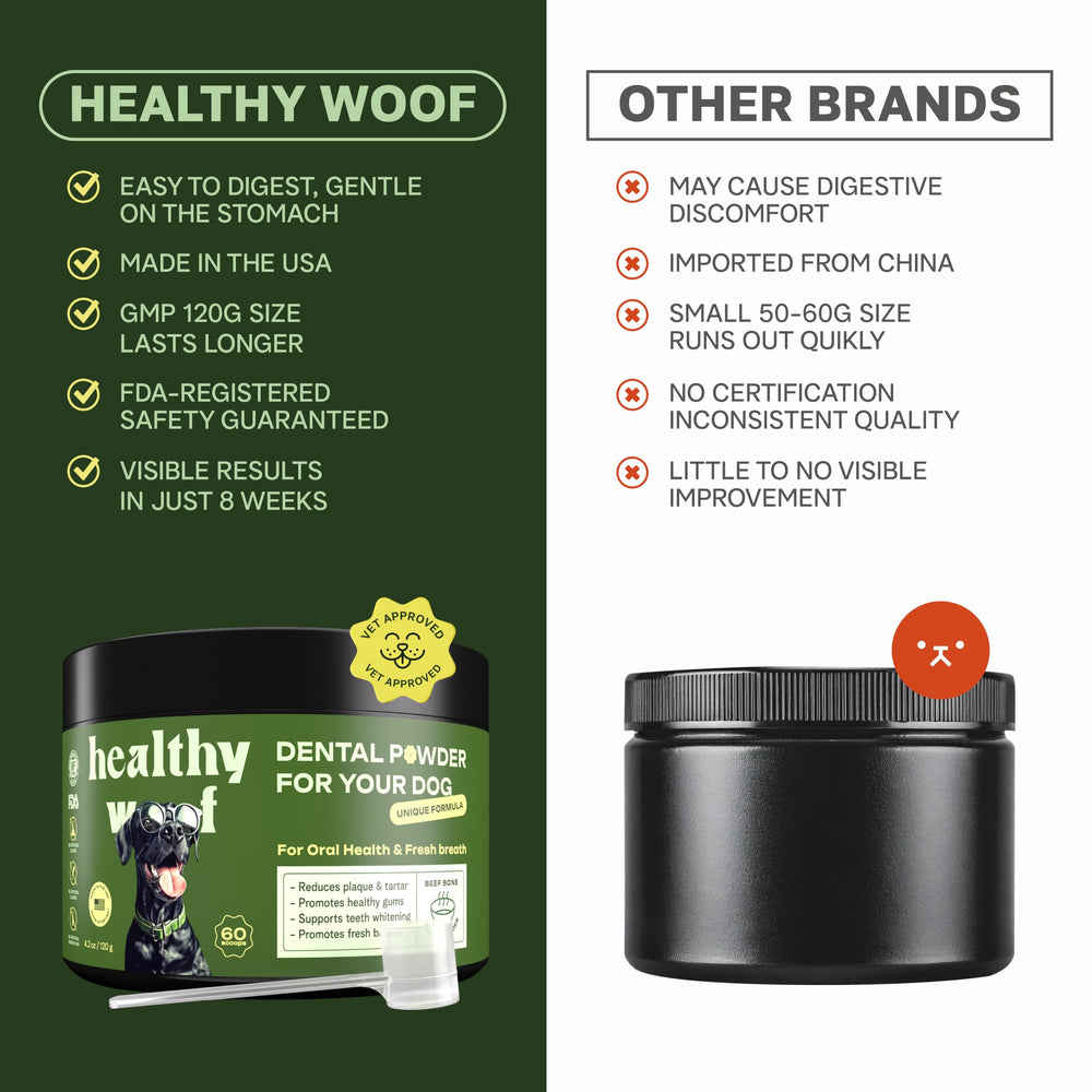 Healthy Woof tartar remover bottle image highlighting daily routine integration.