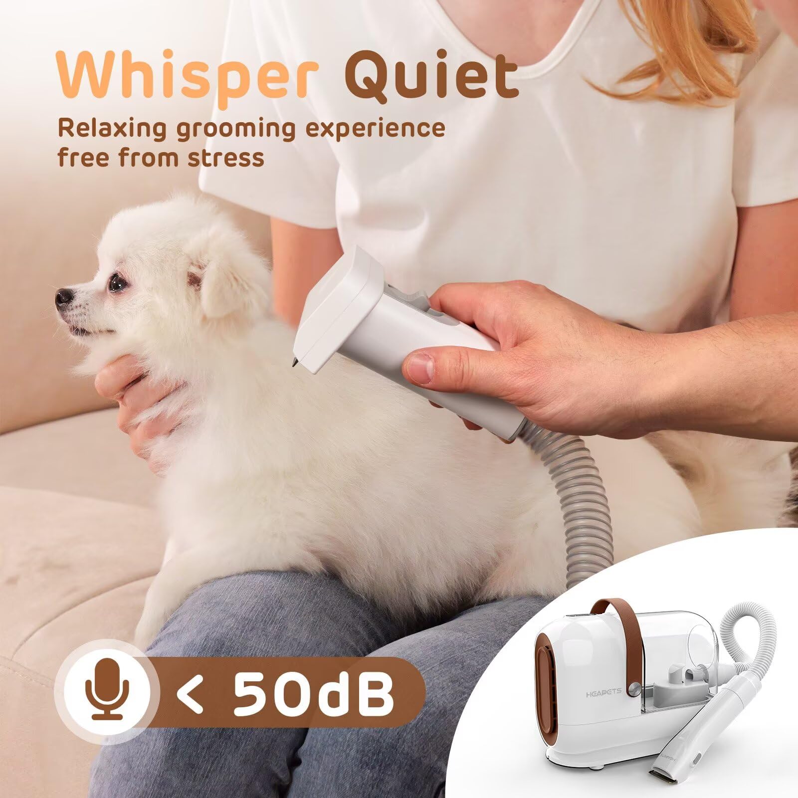Heapets cleaning nozzle and brush attachment for fur cleanup.