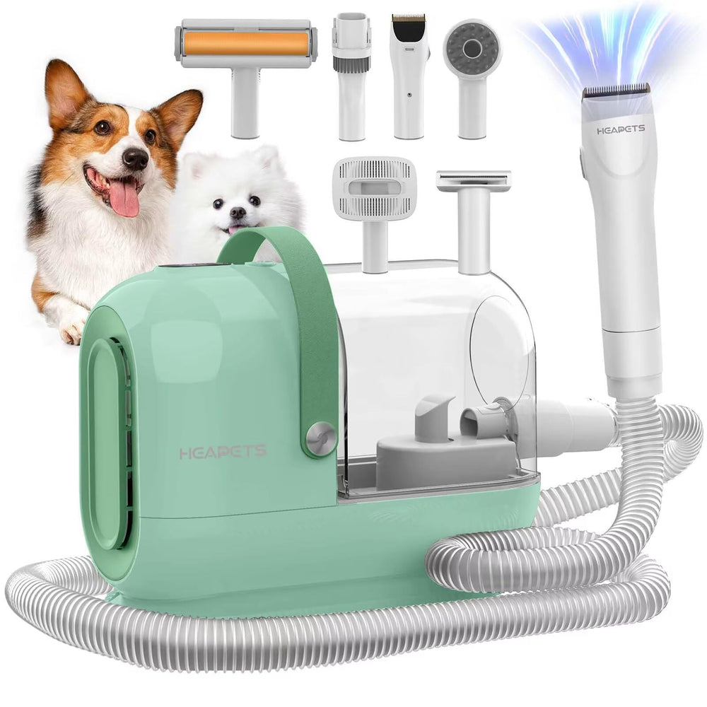 HEAPETS dog grooming vacuum with a 3L dust cup captures fur during grooming sessions.