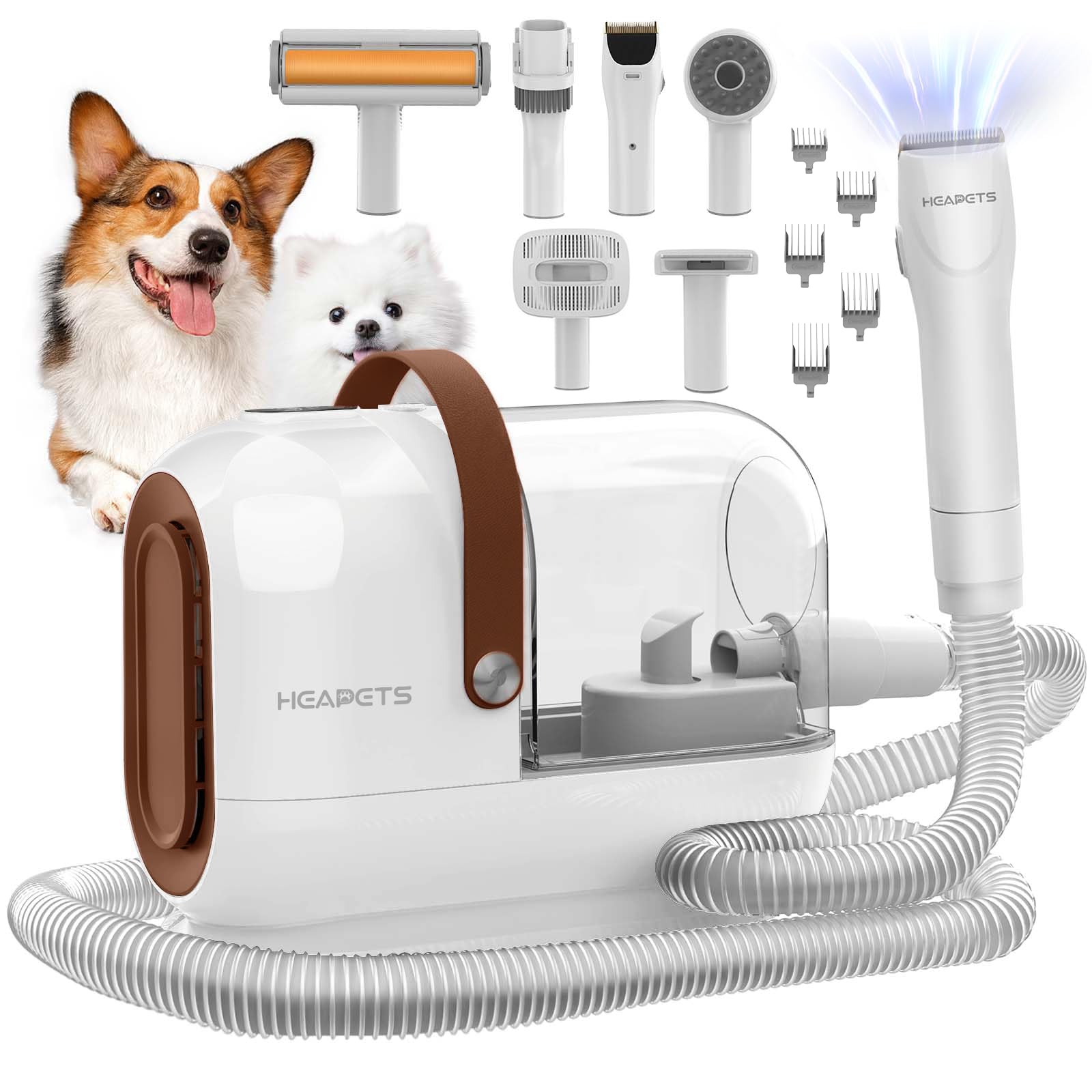 Heapets dog grooming vacuum kit front view for easy at-home grooming.