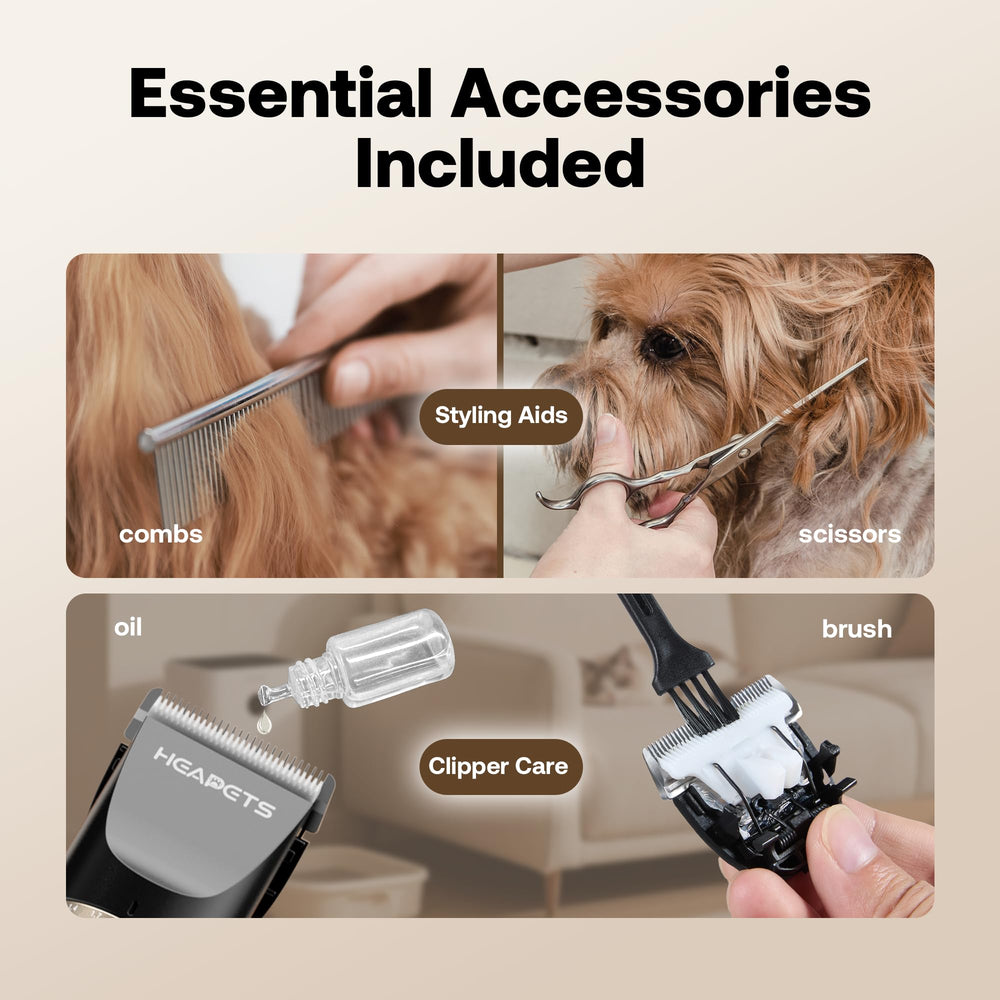 HEAPETS low-noise design helps keep pets relaxed during trimming.