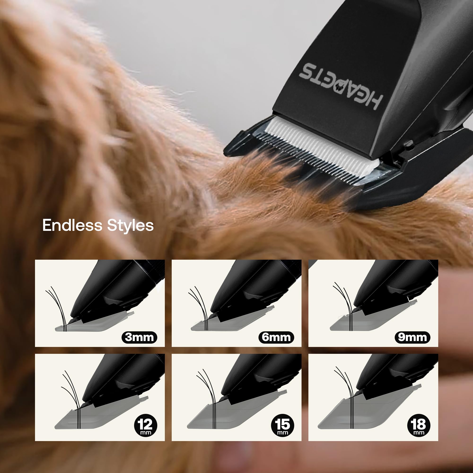 HEAPETS rechargeable battery provides cordless grooming freedom.