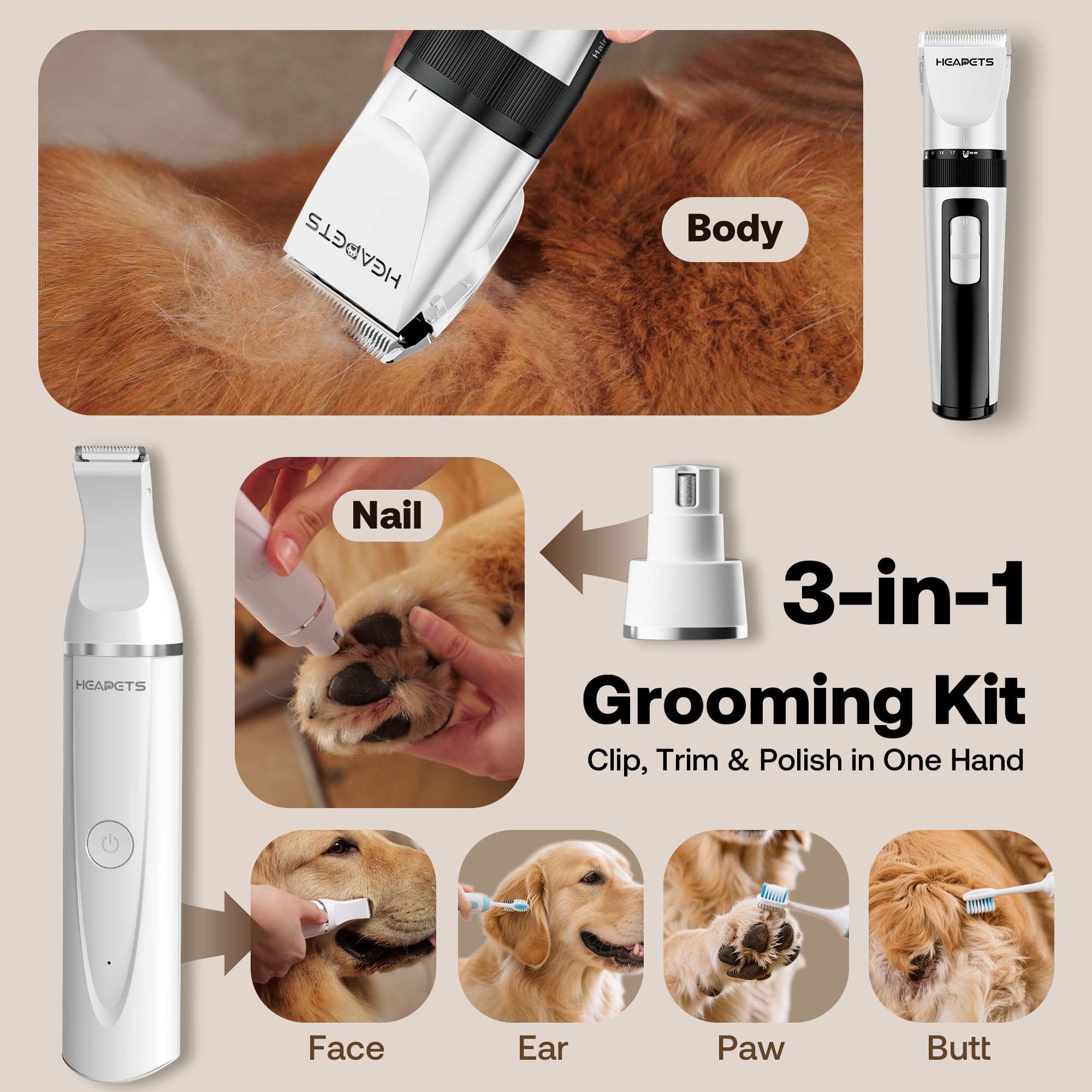 HEAPETS dog head and face trimmer for easy trimming.
