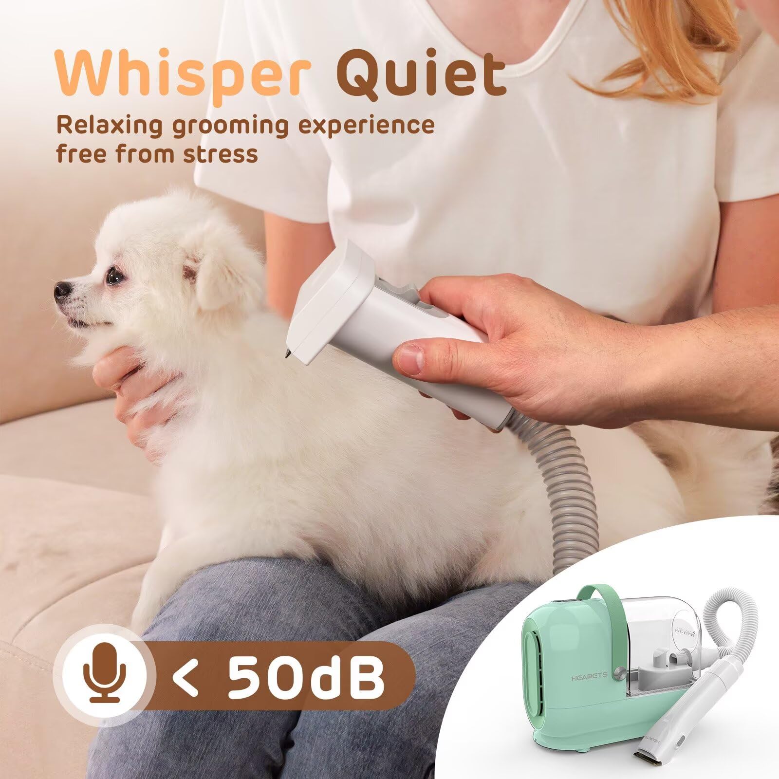 HEAPETS easy dust-bin emptying design simplifies maintenance after grooming.