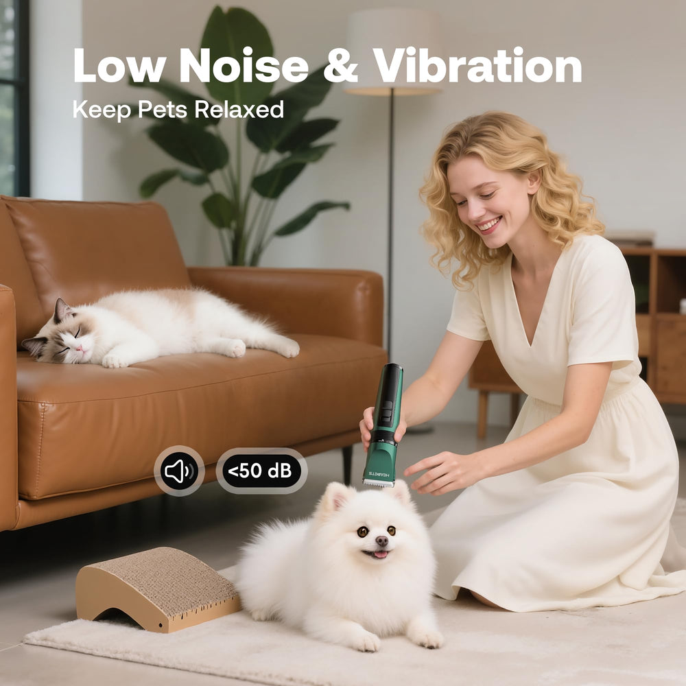HEAPETS low-noise operation helps nervous pets stay calm during grooming sessions.