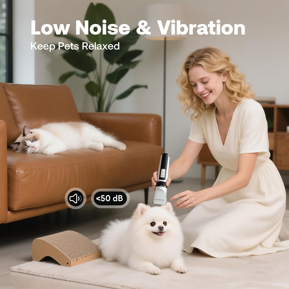 HEAPETS low-noise grooming tool keeps pets calm during grooming.
