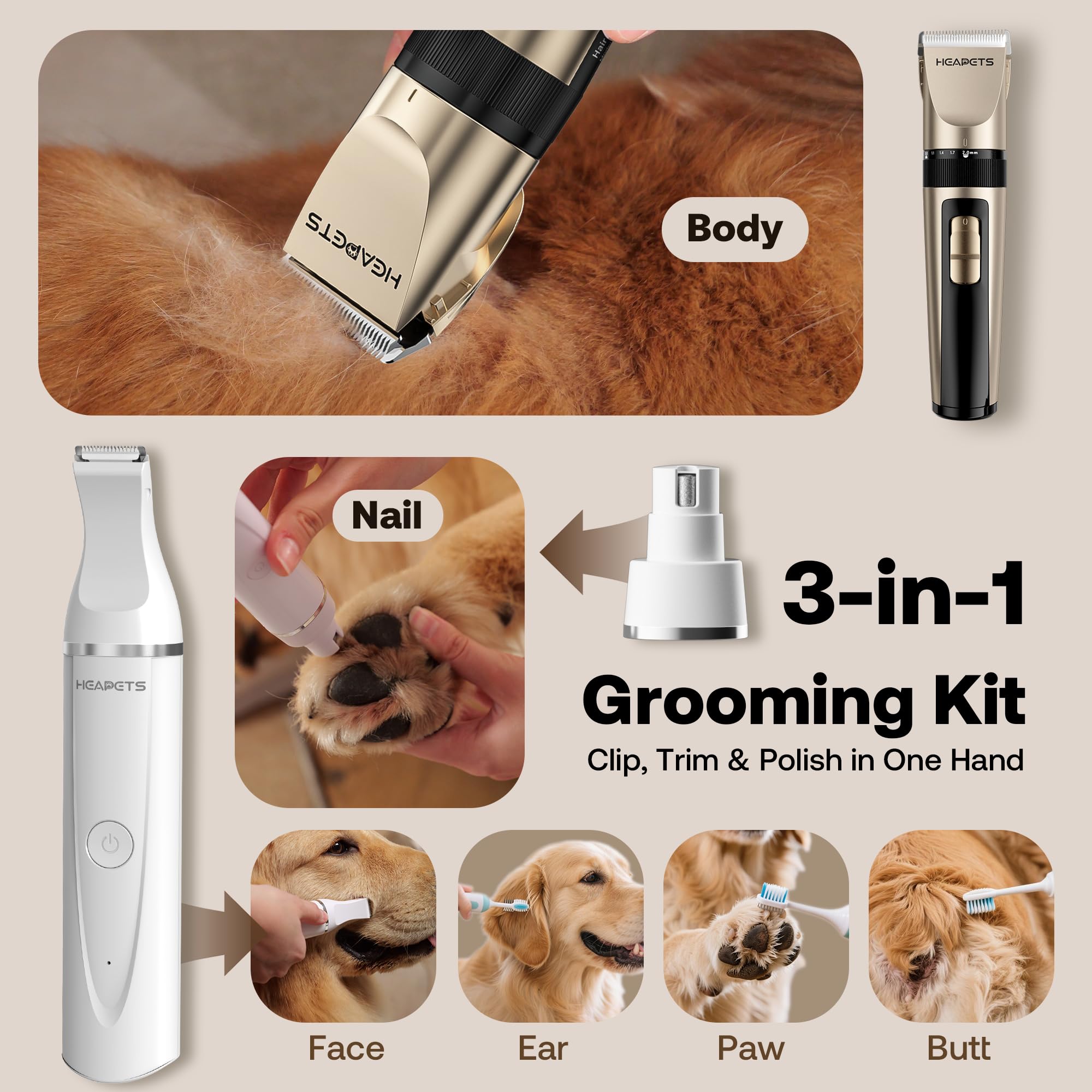 HEAPETS paw nail grinder safely trims claws with ease.