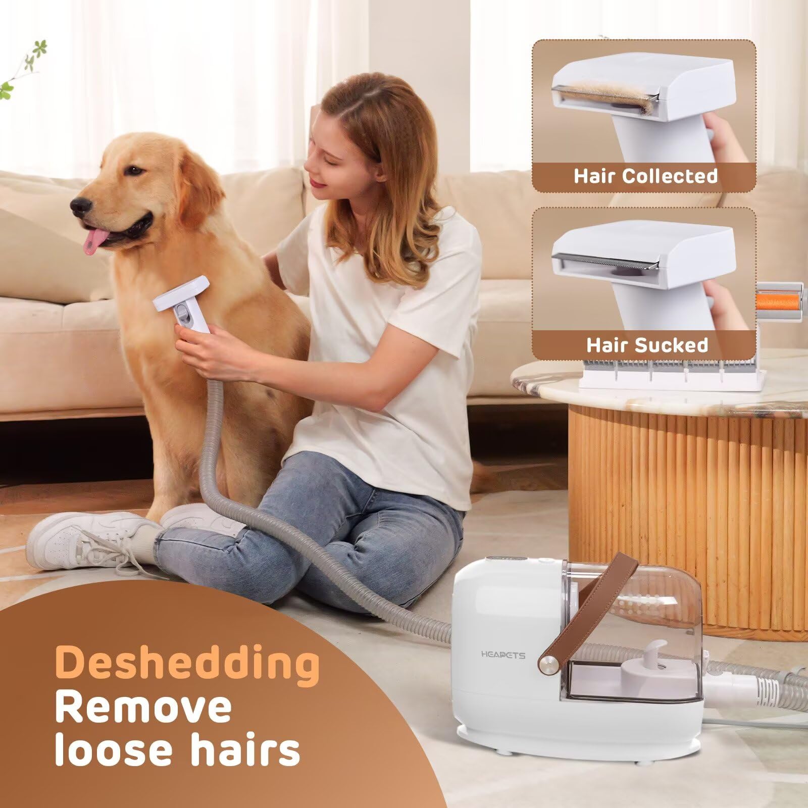 Heapets relaxed dog during grooming on a comfortable surface.