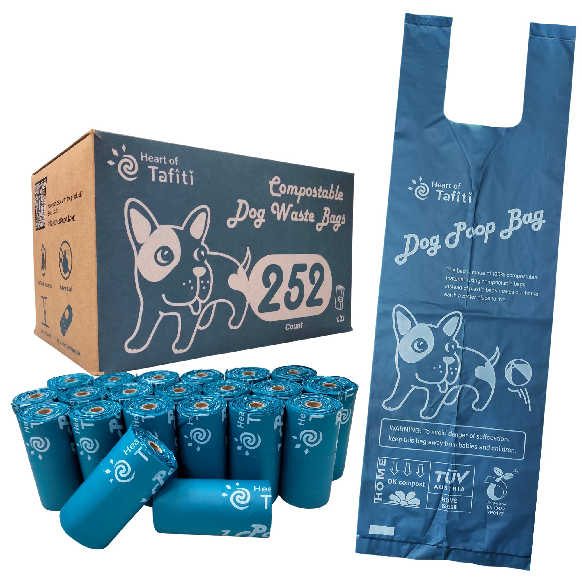 Heart of Tafiti dog poop bags with strong handles for quick cleanup.