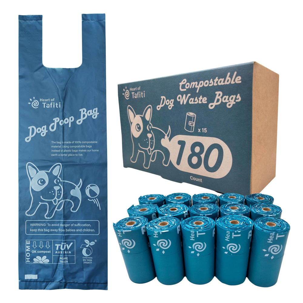 Heart of Tafiti poop bags with handles for quick, mess-free cleanup.