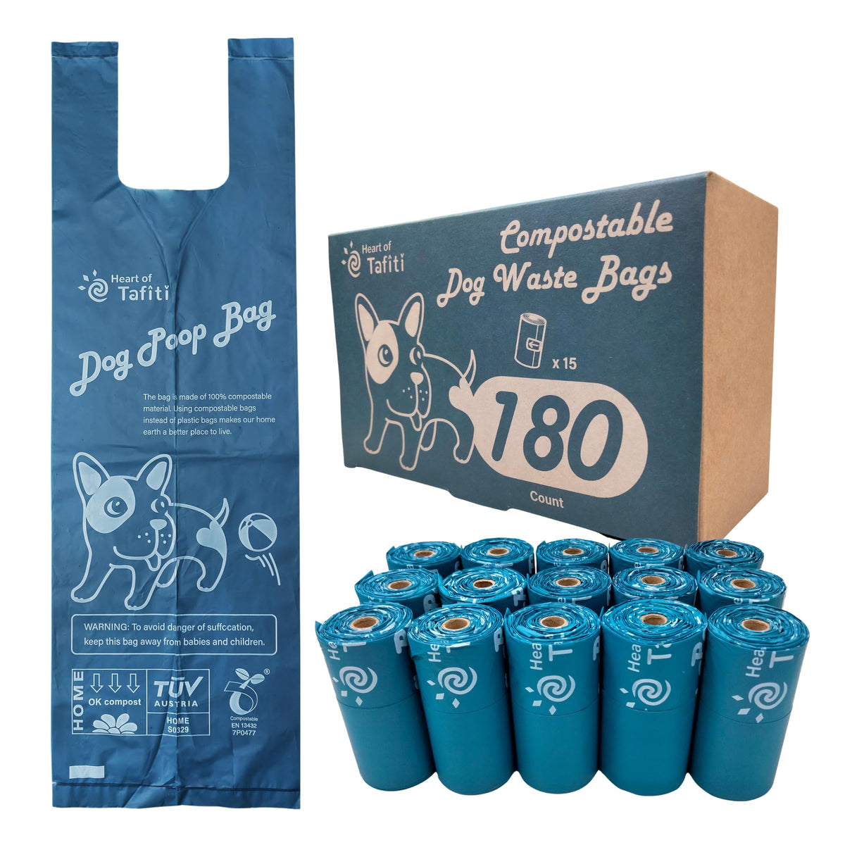 Heart of Tafiti poop bags with handles for quick, mess-free cleanup.