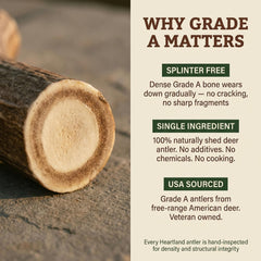 Heartland Antlers Grade A split antler for strong chewers.
