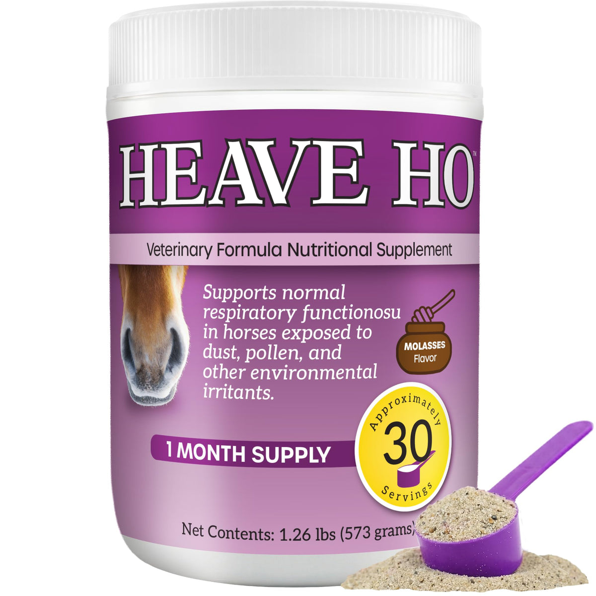 Heave Ho equine supplement bottle for daily airway support.