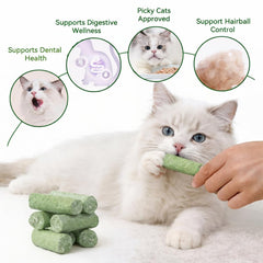 Heckin Yum prebiotic FOS image showing added prebiotics for indoor cat digestive balance.