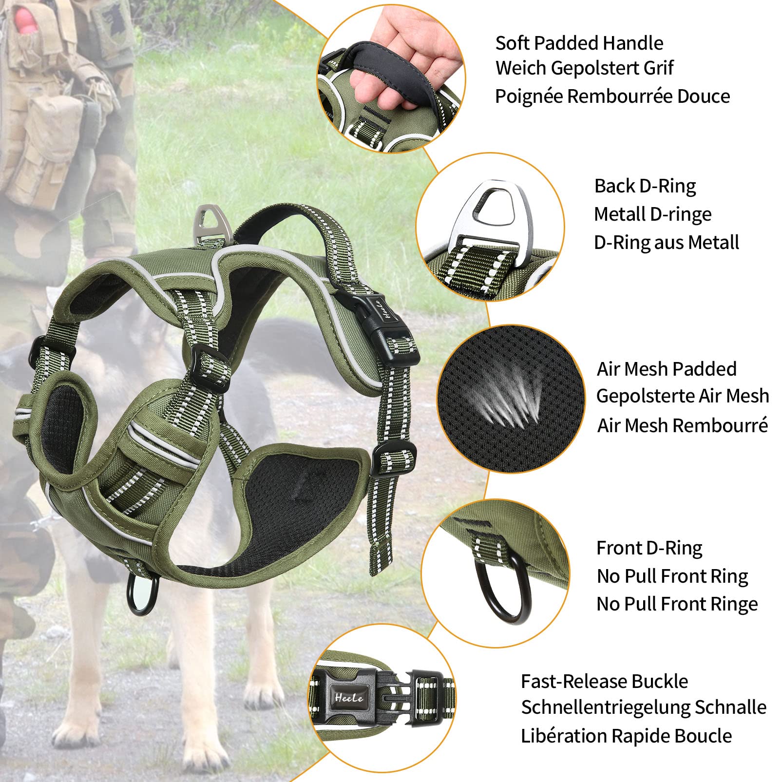 HEELE adjustable chest straps ensure a snug fit as dogs grow.