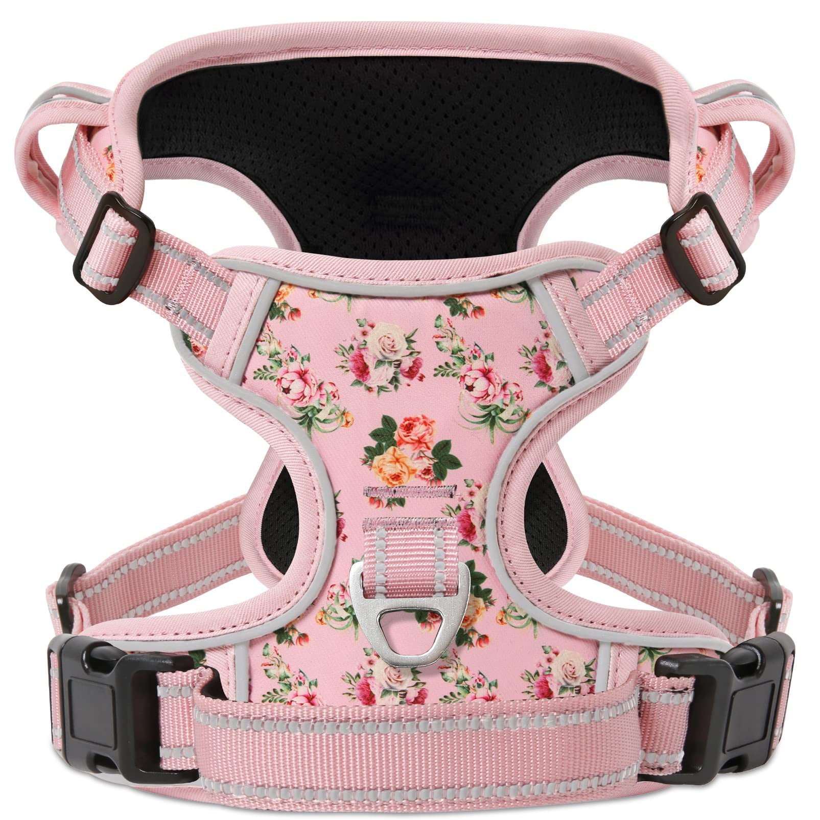 HEELE dog harness front view with flower-pink design for secure daily walks