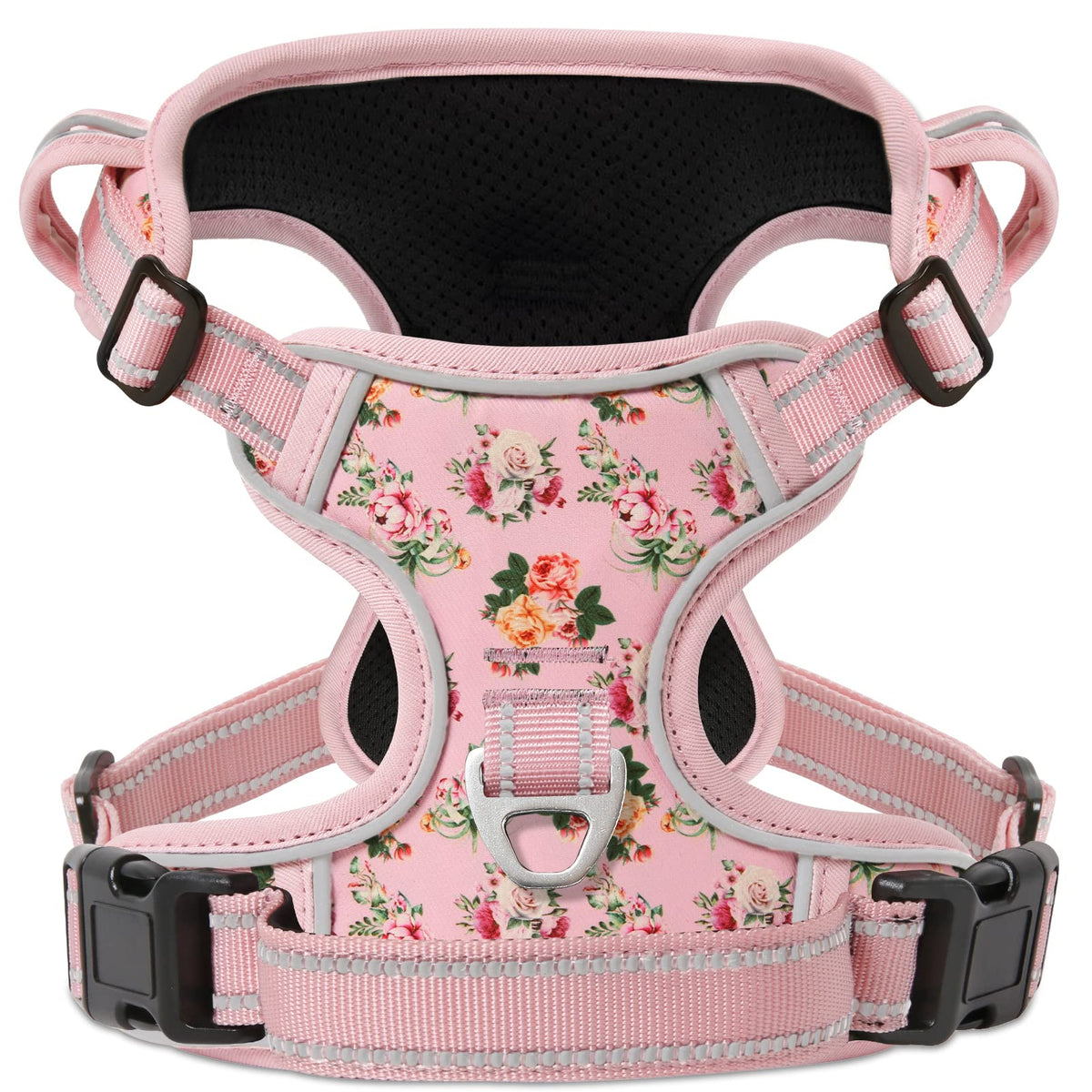 HEELE dog harness front view with flower-pink design for secure daily walks