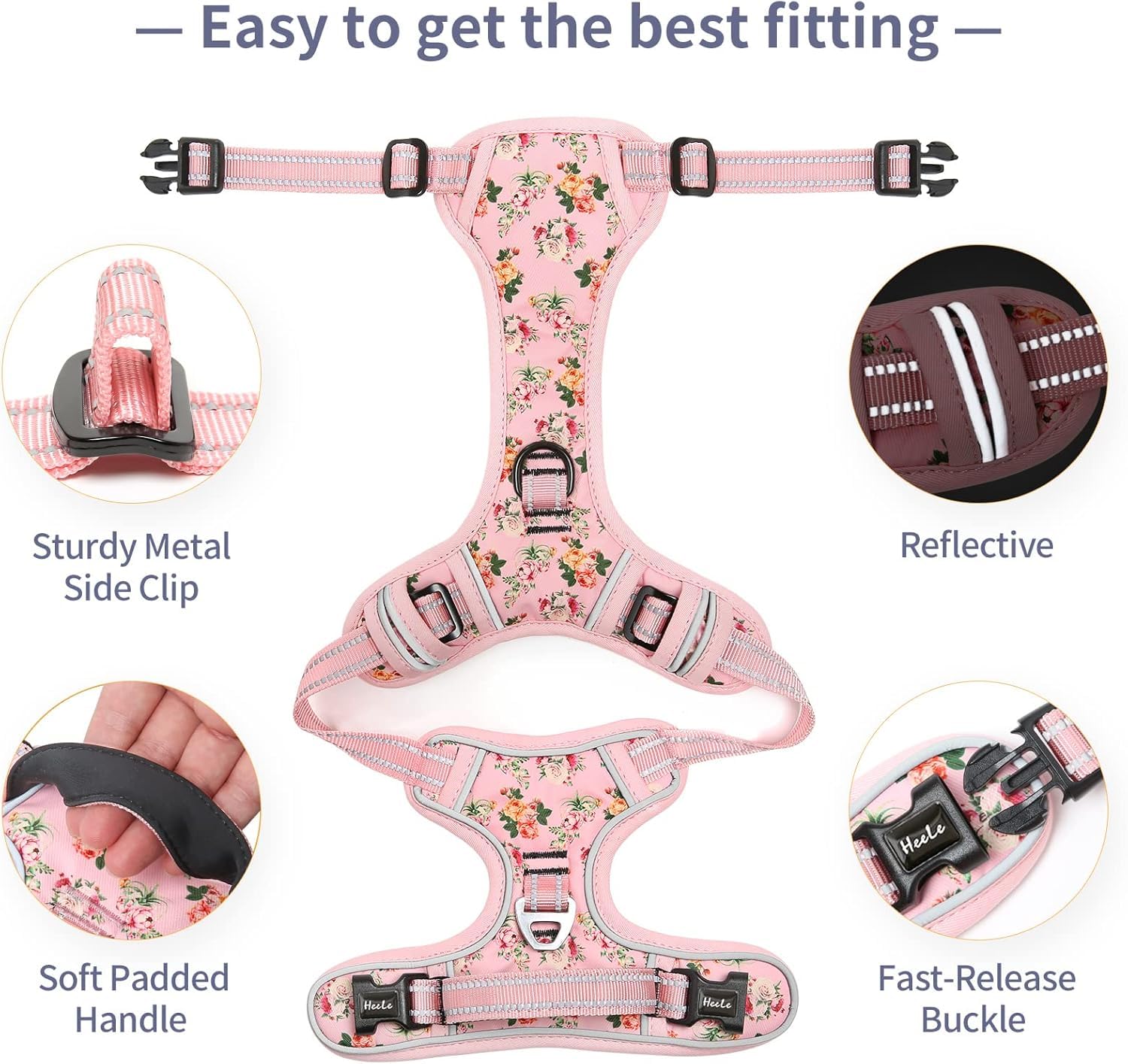 HEELE dog harness reflective strips for night visibility on walks