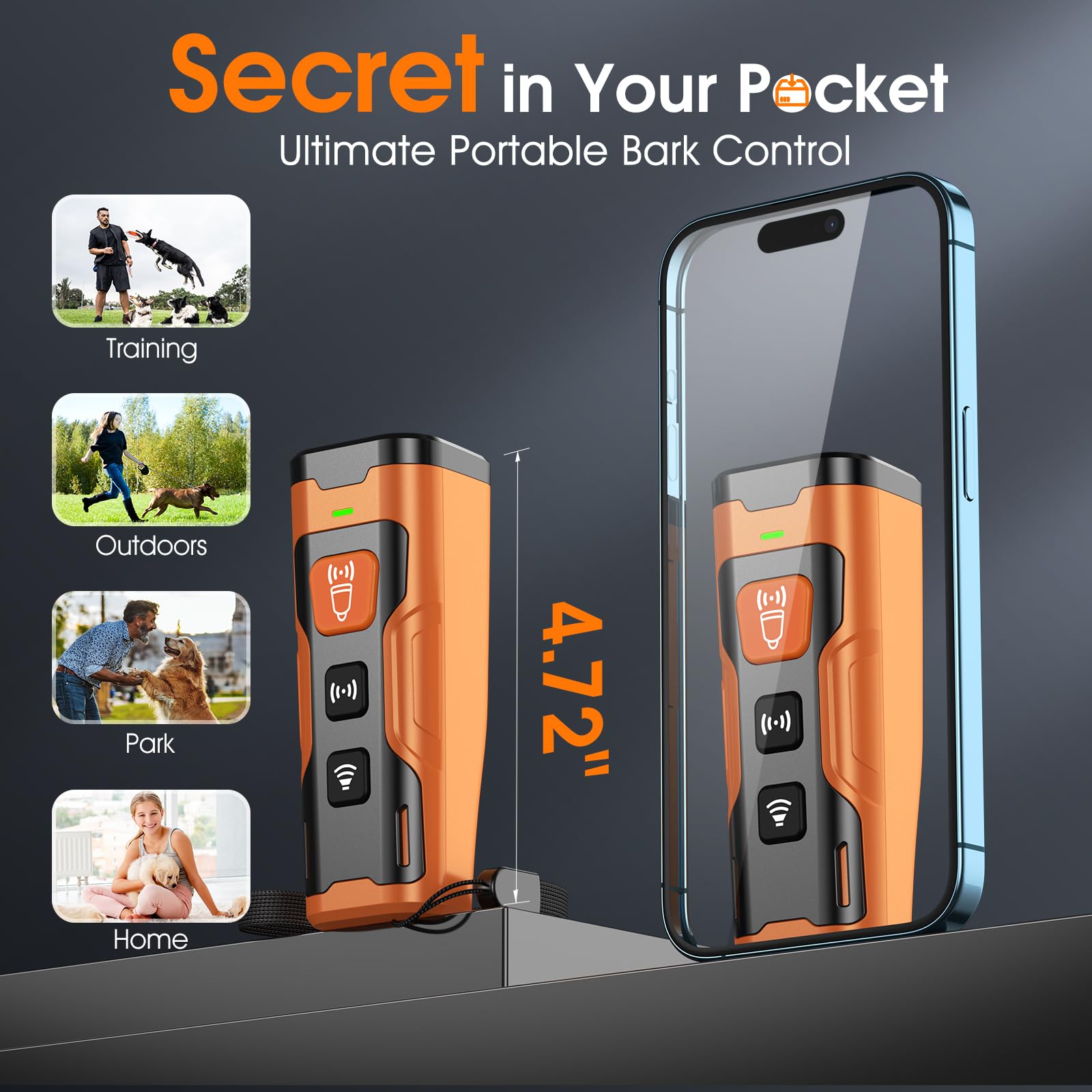 HeeNzz anti-bark device suited for home, park, or neighbor dog scenarios.
