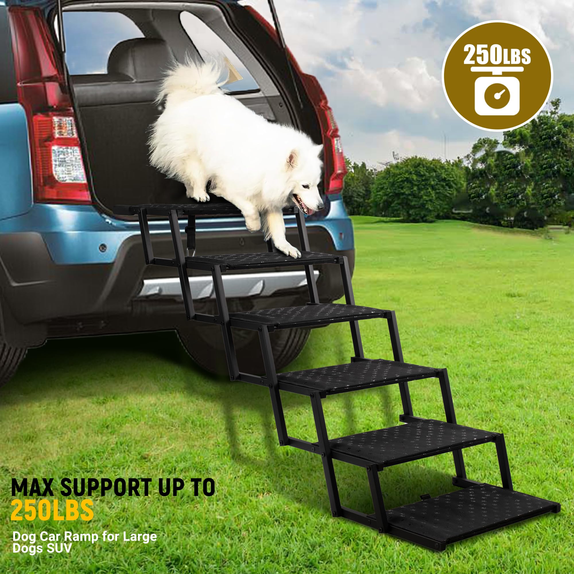 Heeyoo adjustable-height dog stairs 28 to 35 inches for versatile access.
