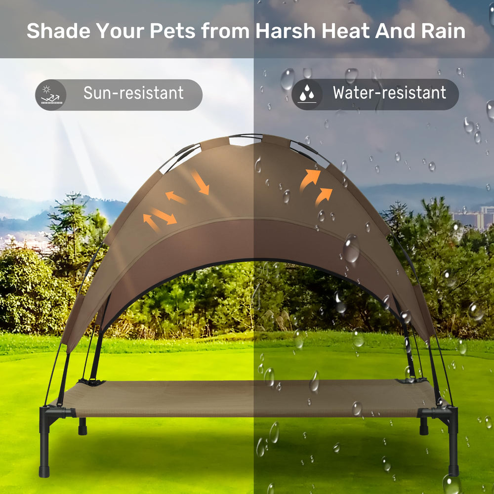 Heeyoo dog cot with waterproof canopy protects from sun and rain