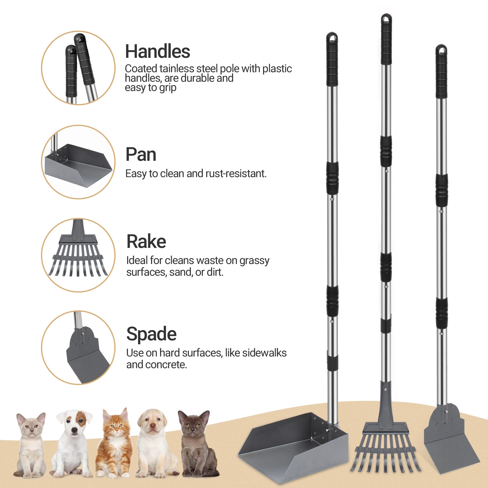 Heeyoo dog poop rake head in action for grass scooping.