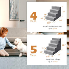 Heeyoo 4-step grey stairs setup on bed for easy access