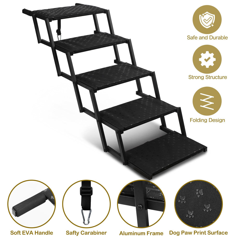 Heeyoo dog stairs car non-slip surface improves grip for secure climbs.