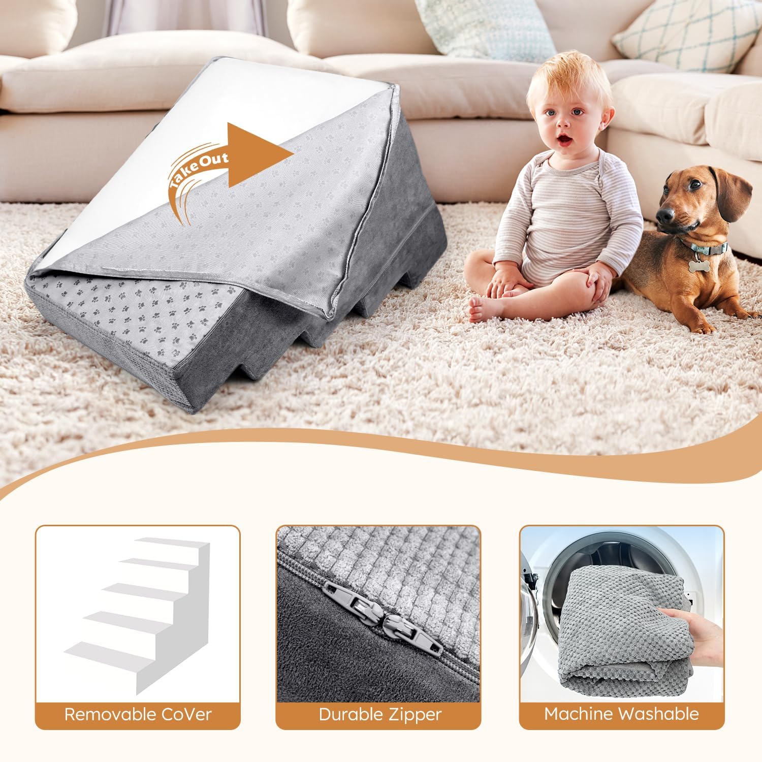Heeyoo dog stairs 30D foam core offers sturdy support