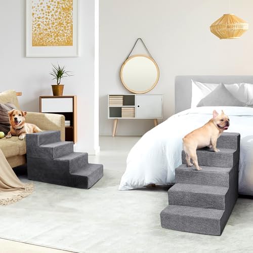 Heeyoo dog stairs grey fabric expands after unpacking