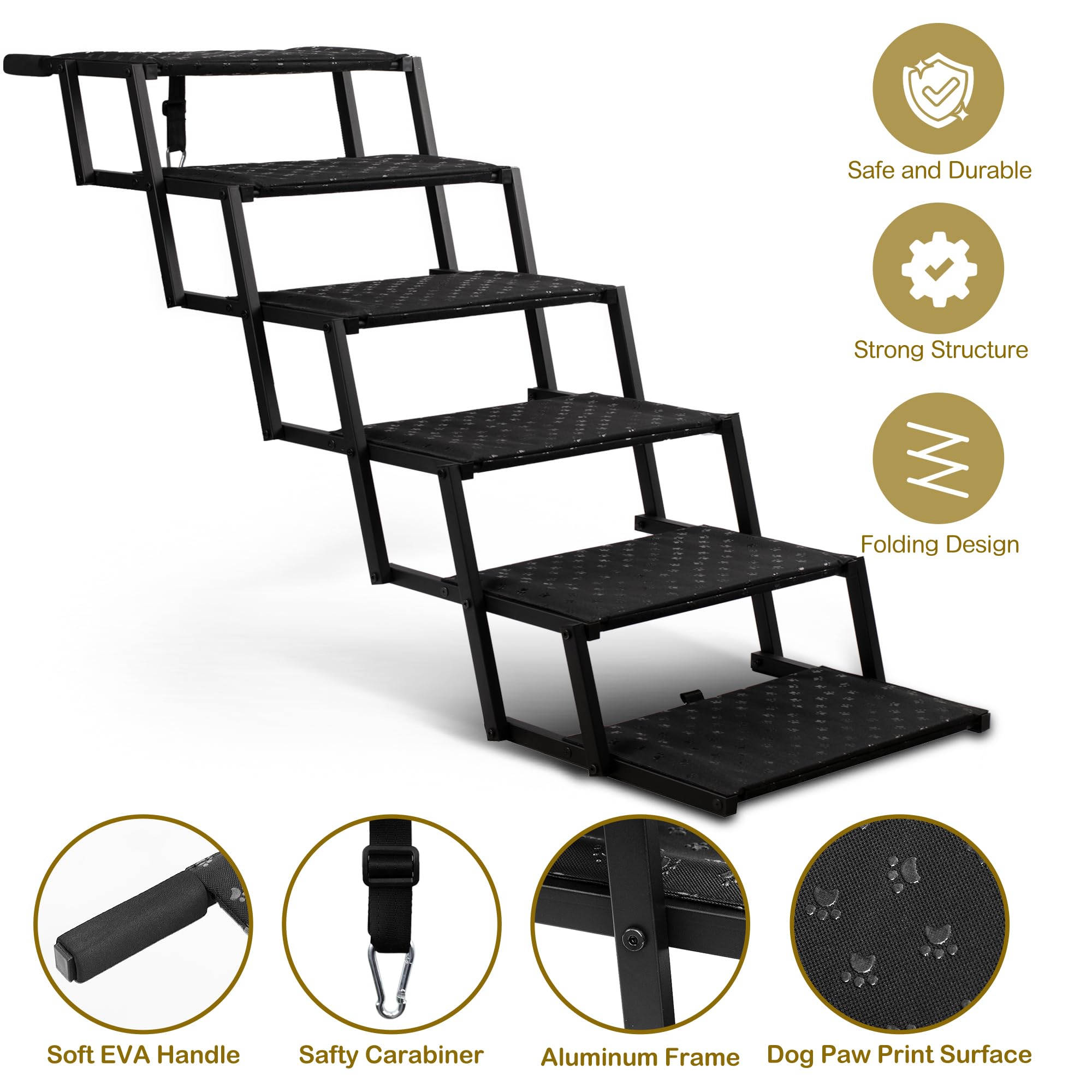 Heeyoo dog stairs non-slip surface helps pets grip during car entry.