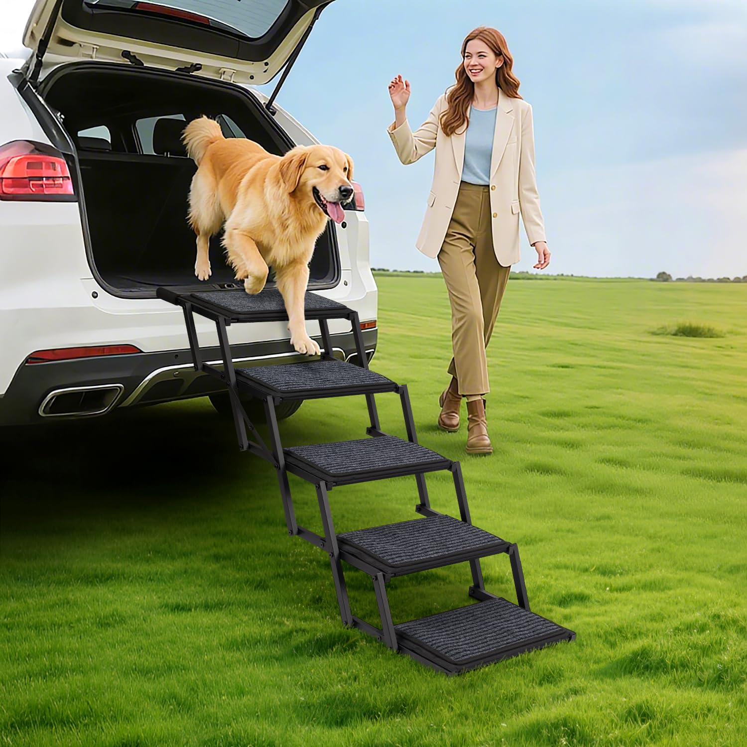 Heeyoo dog steps 250-lb capacity enables sturdy pet access