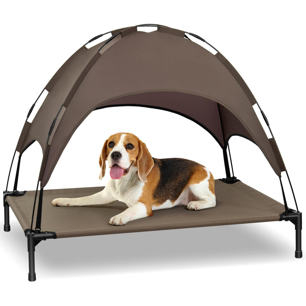 Heeyoo elevated dog bed with canopy for cooler outdoor lounging