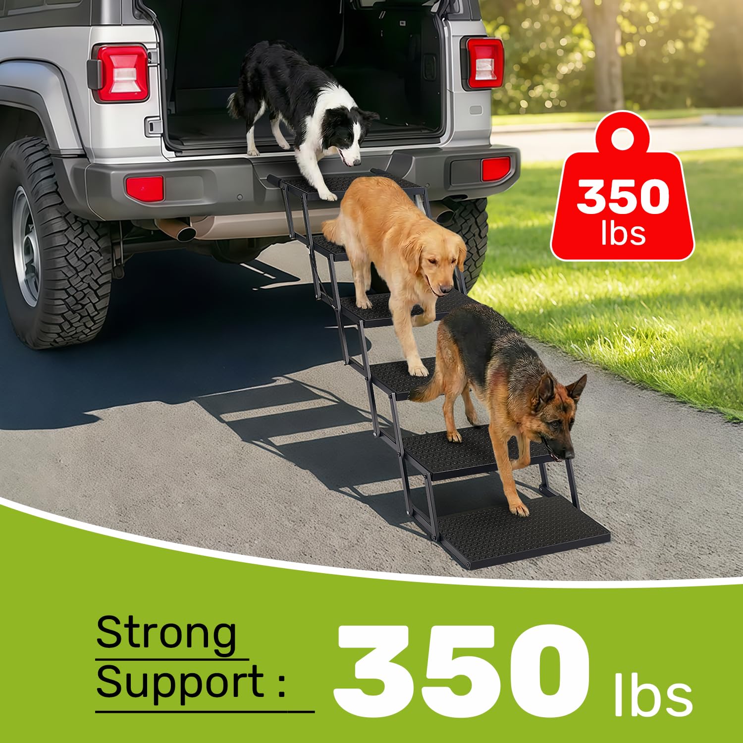 Heeyoo adjustable height ladder fits SUVs, trucks, and cars with wide openings