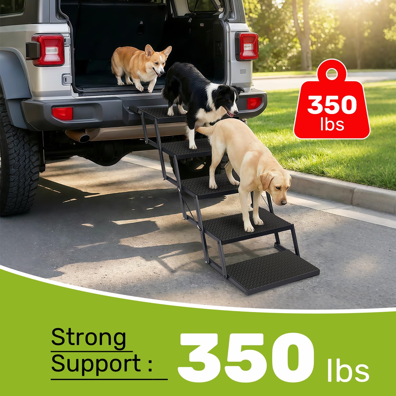 Heeyoo foldable dog steps with accordion-fold design for compact storage.
