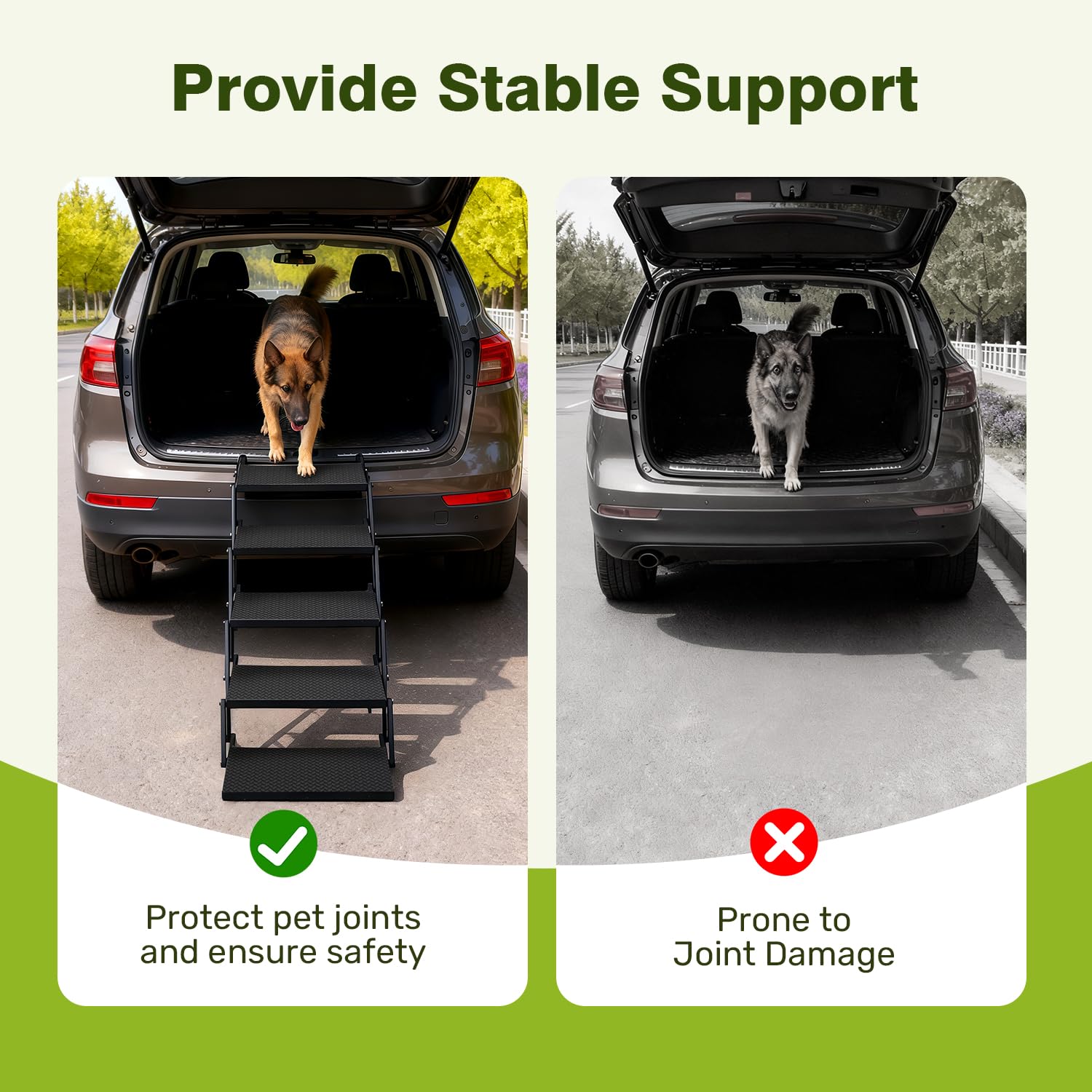 Heeyoo foldable dog steps are adjustable in height for versatility.