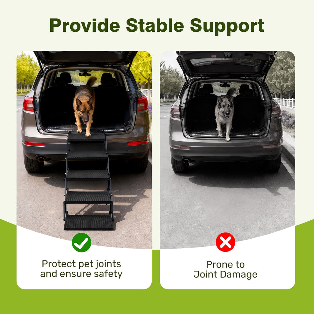 Heeyoo foldable dog steps are adjustable in height for versatility.