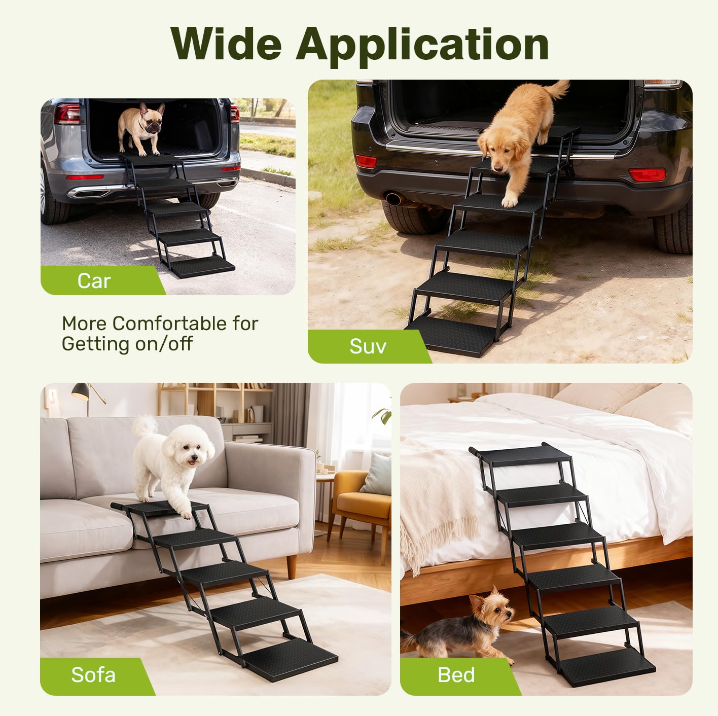 Heeyoo foldable dog steps fold flat for easy trunk storage.