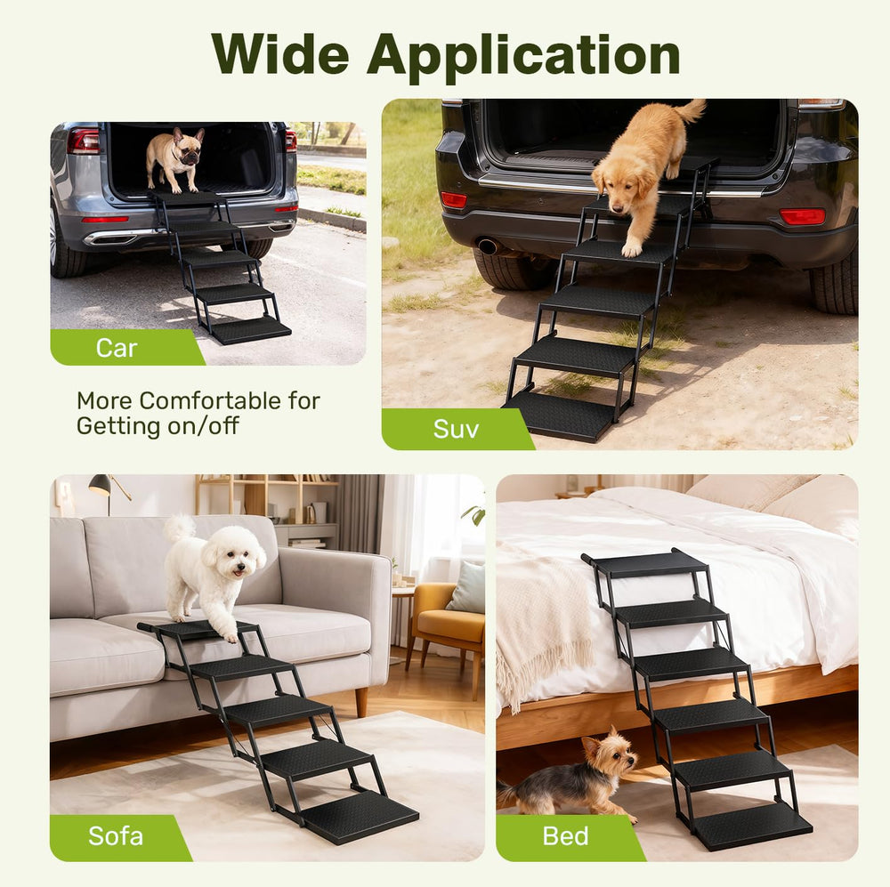 Heeyoo foldable dog steps fold flat for easy trunk storage.