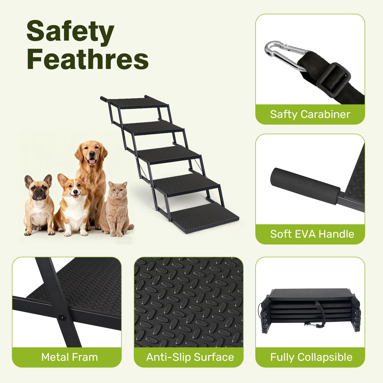 Heeyoo foldable dog steps with foam-padded handle protects vehicle finish.