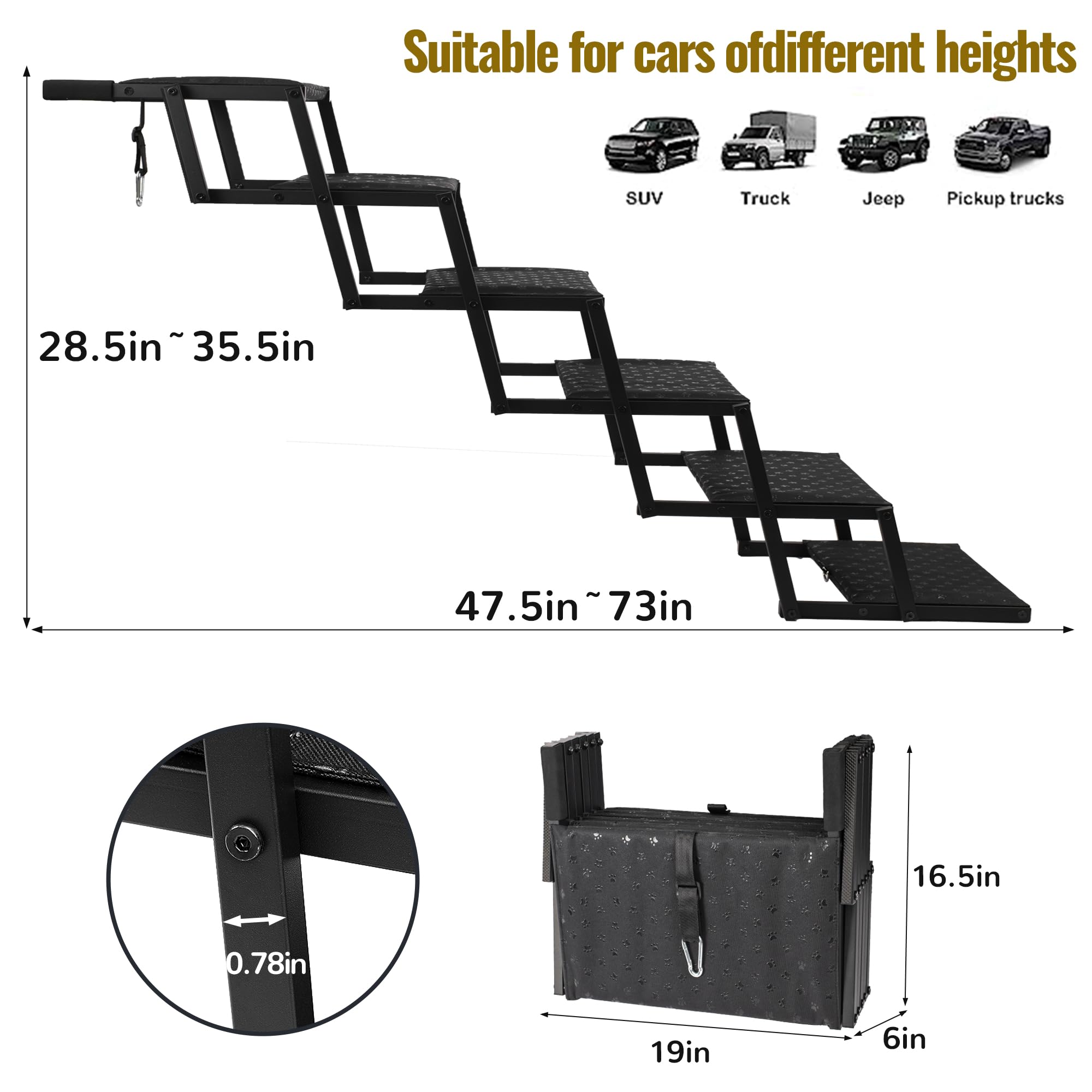 Heeyoo foldable dog steps for car access suitable for trucks and SUVs.