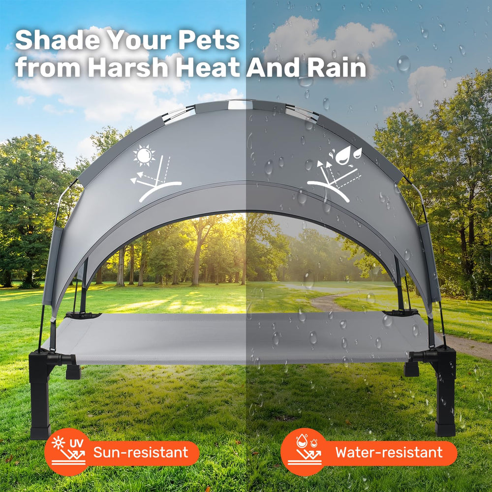 Heeyoo portable dog cot outdoors, perfect for parks and beaches.