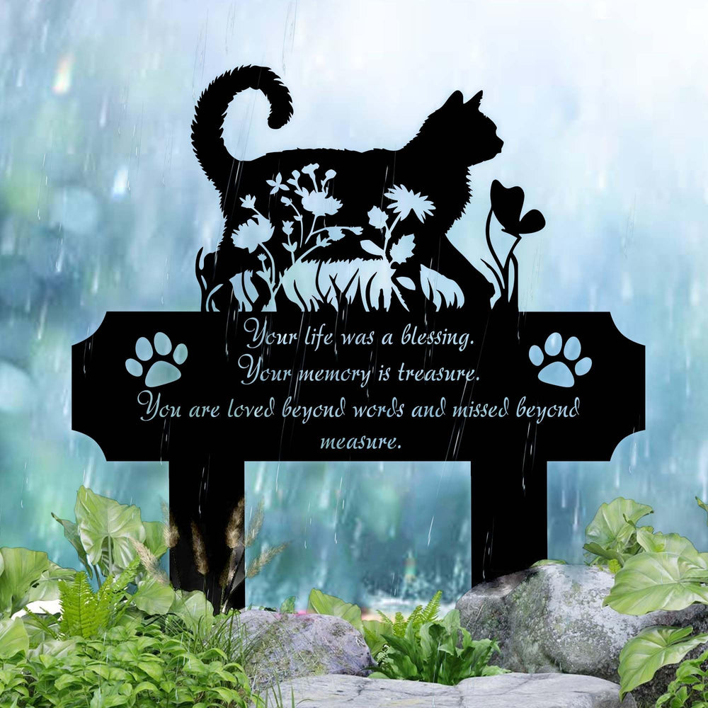HEGANITS indoor cat memorial marker displayed on a shelf.